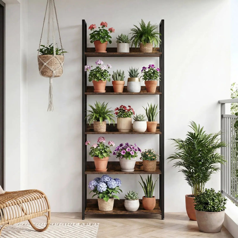 5-Tier Bookshelf Tall Wooden Open Bookcase with Back Panels by DirectDeals