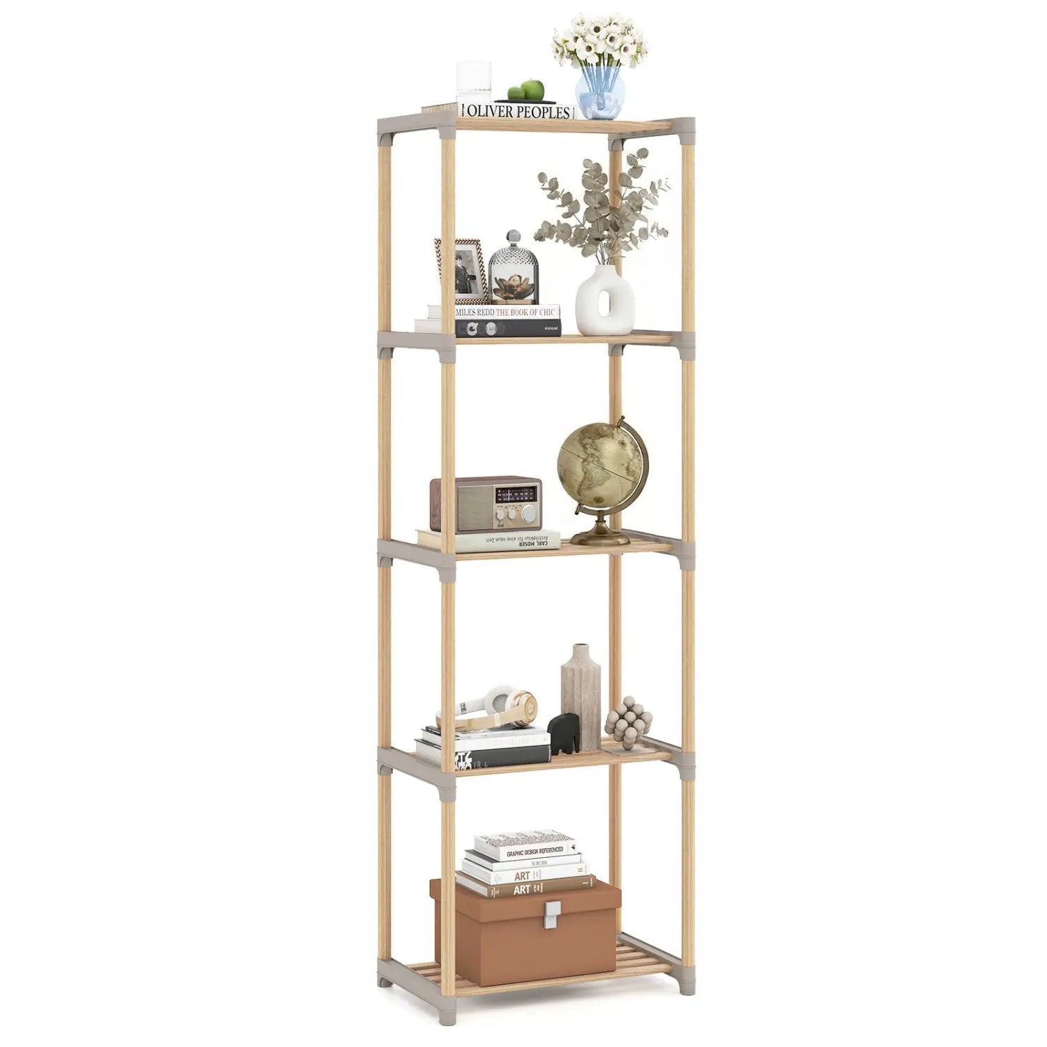 5-Tier Pine Wood Bookshelf with Open Shelves by DirectDeals
