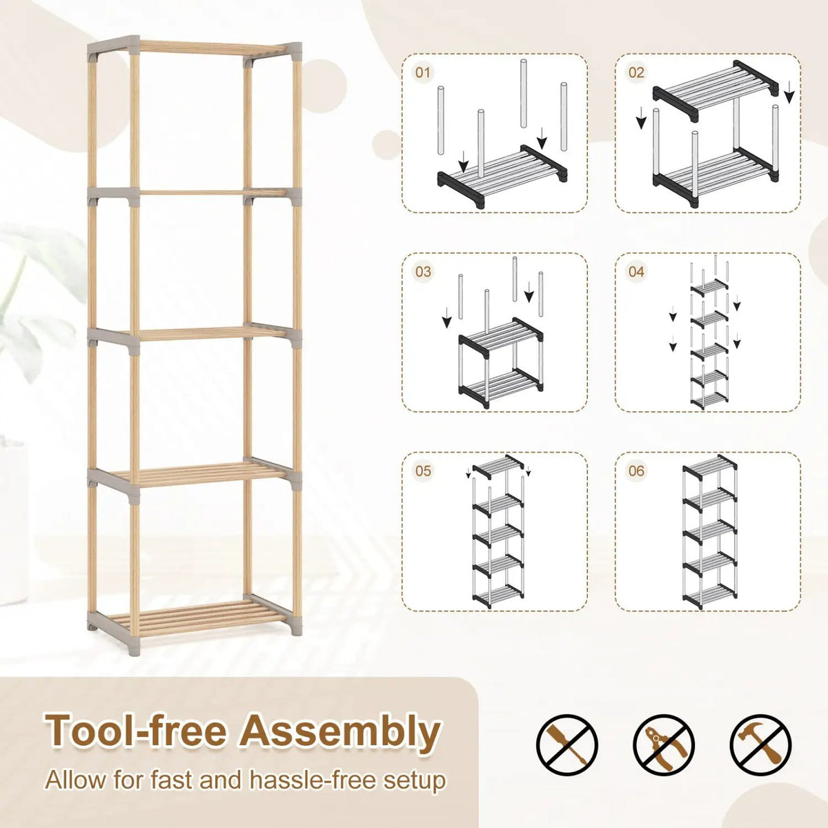 5-Tier Pine Wood Bookshelf with Open Shelves, photo 8 of 16