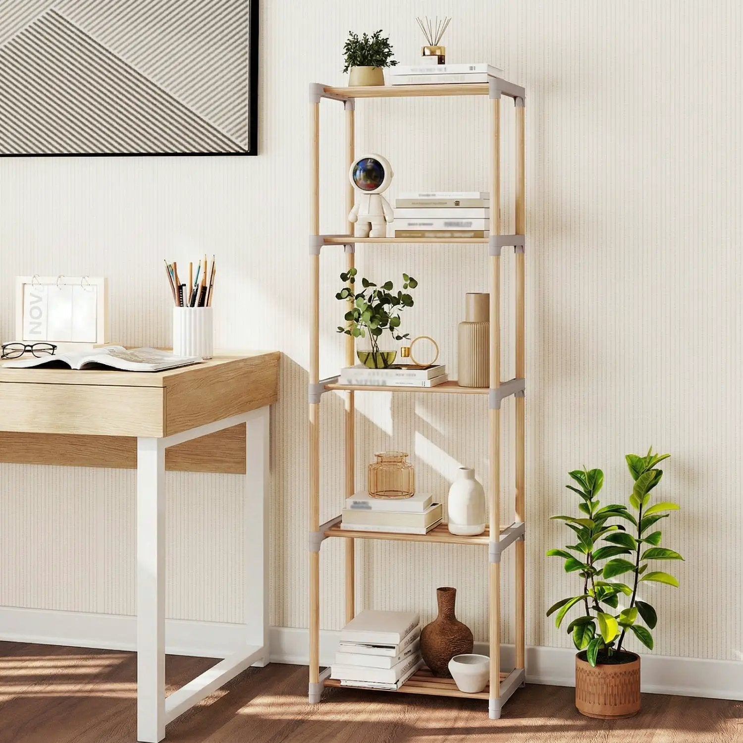 5-Tier Pine Wood Bookshelf with Open Shelves by DirectDeals