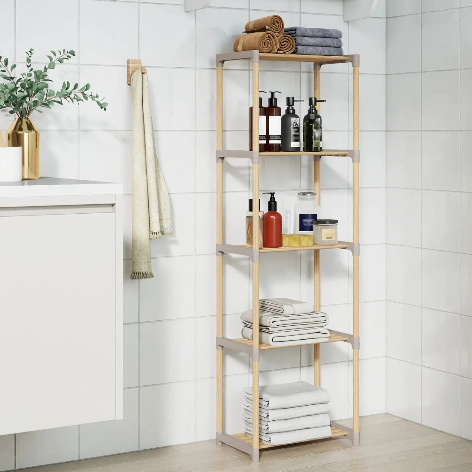 5-Tier Pine Wood Bookshelf with Open Shelves by DirectDeals