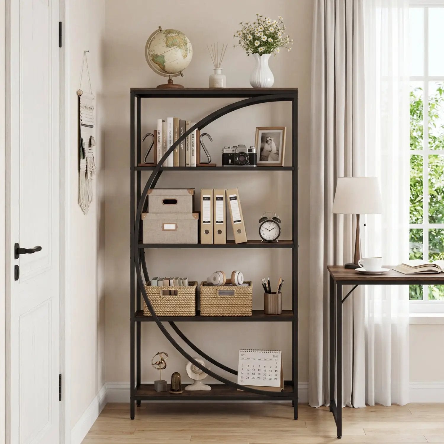 5-Tier Bookshelf with Half-Moon Shape for Living Room and Home Office by DirectDeals