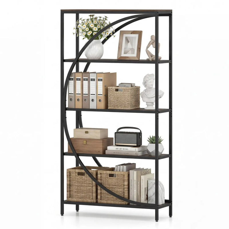 5-Tier Bookshelf with Half-Moon Shape for Living Room and Home Office by DirectDeals