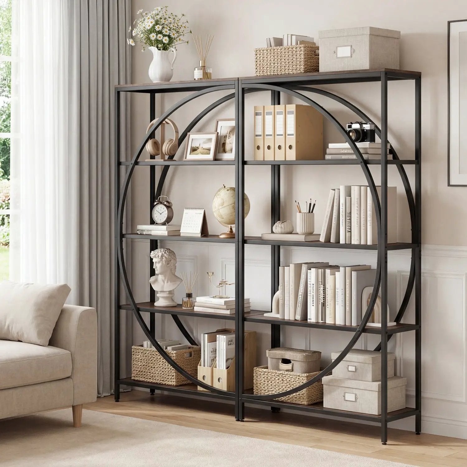 5-Tier Bookshelf with Half-Moon Shape for Living Room and Home Office by DirectDeals
