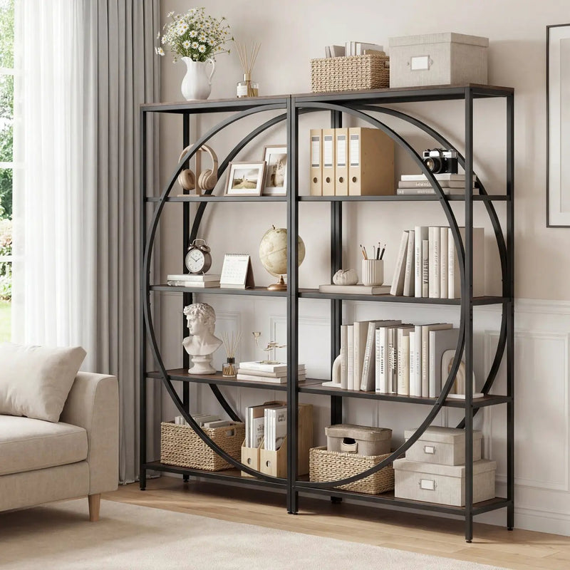 5-Tier Bookshelf with Half-Moon Shape for Living Room and Home Office by DirectDeals