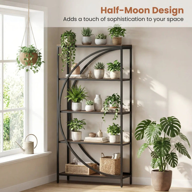 5-Tier Bookshelf with Half-Moon Shape for Living Room and Home Office by DirectDeals