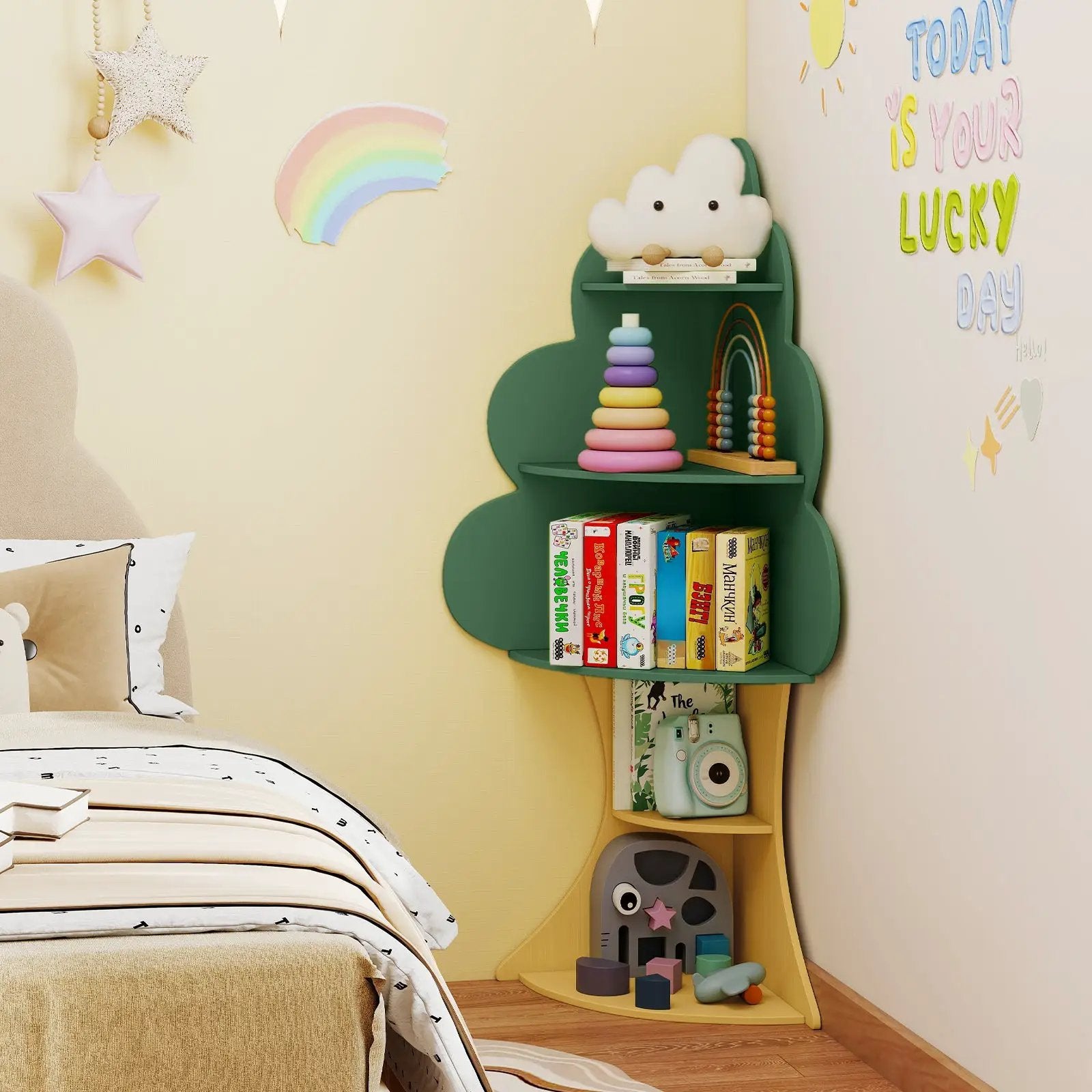 5-Tier Children Book Display Rack with Anti-toppling System-Green by DirectDeals