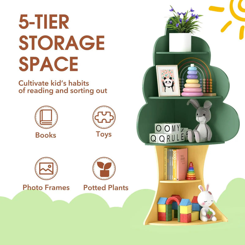 5-Tier Children Book Display Rack with Anti-toppling System-Green by DirectDeals