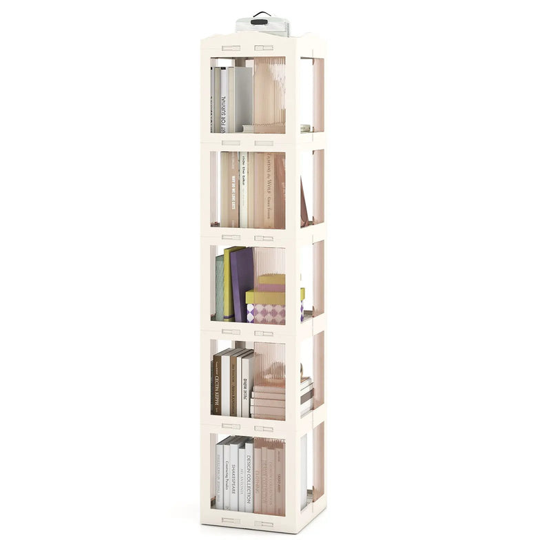 5-Tier Foldable Rotating Bookshelf 360¬∞ Spinning Bookcase with Swivel Base-White by DirectDeals
