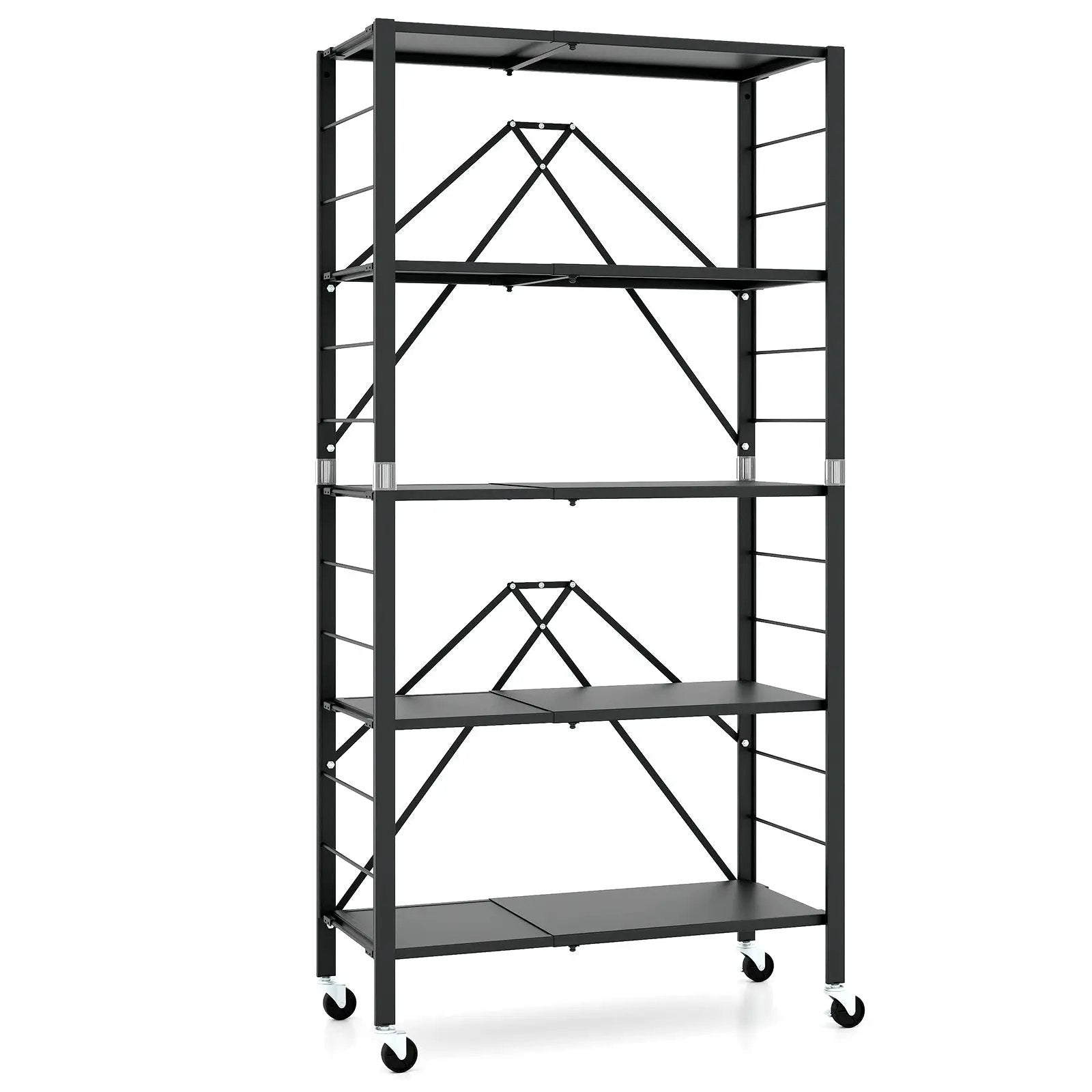 5-Tier Foldable Storage Shelf with Wheels-Black by DirectDeals
