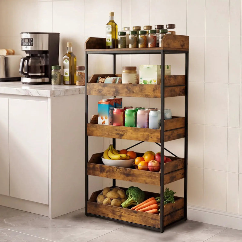 5-Tier Food Storage Rack with Pull-Out Drawers, Rustic Brown by DirectDeals