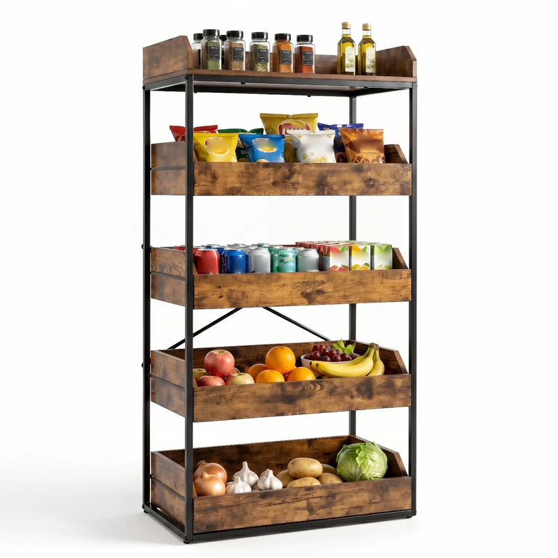 5-Tier Food Storage Rack with Pull-Out Drawers, Rustic Brown by DirectDeals