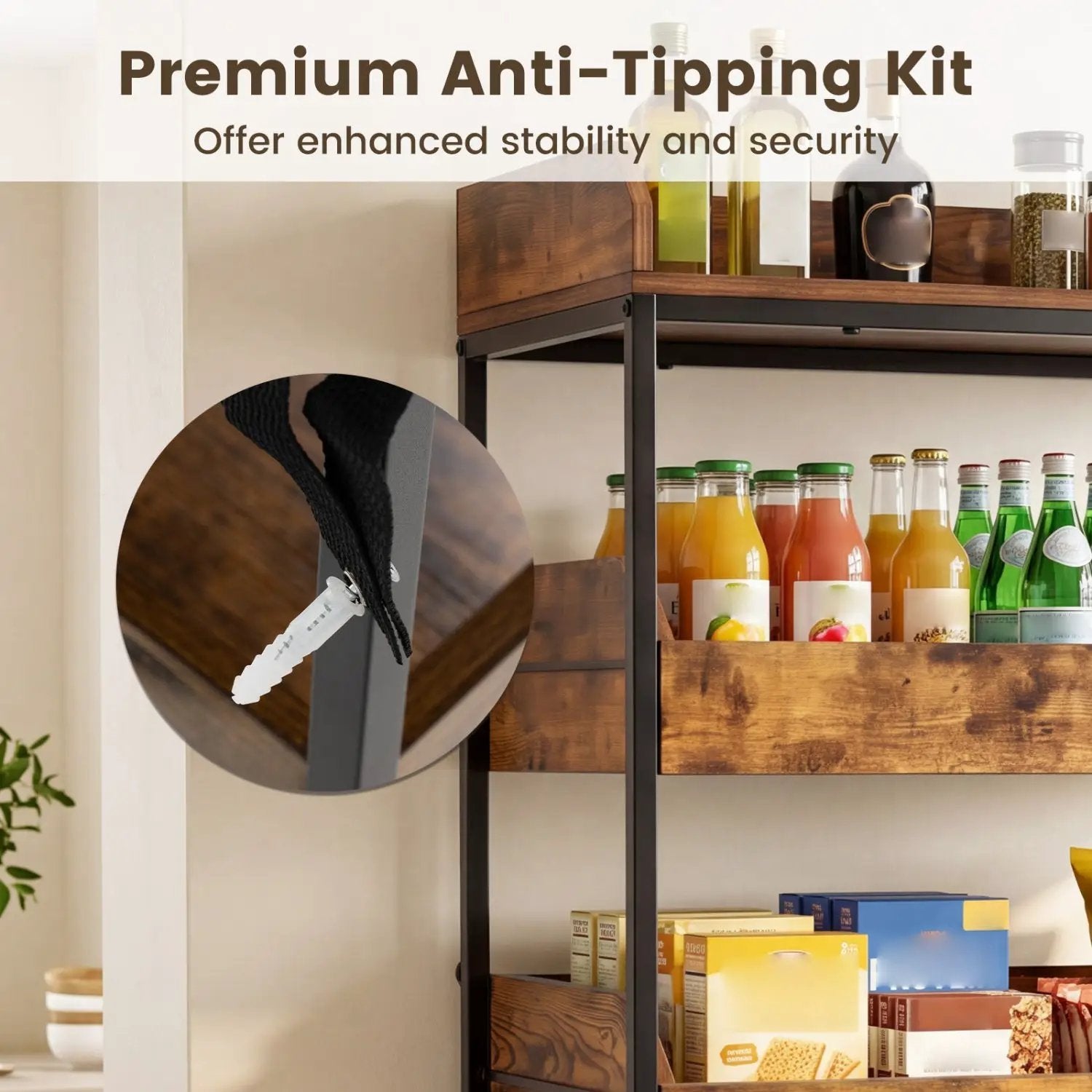 5-Tier Food Storage Rack with Pull-Out Drawers, Rustic Brown by DirectDeals