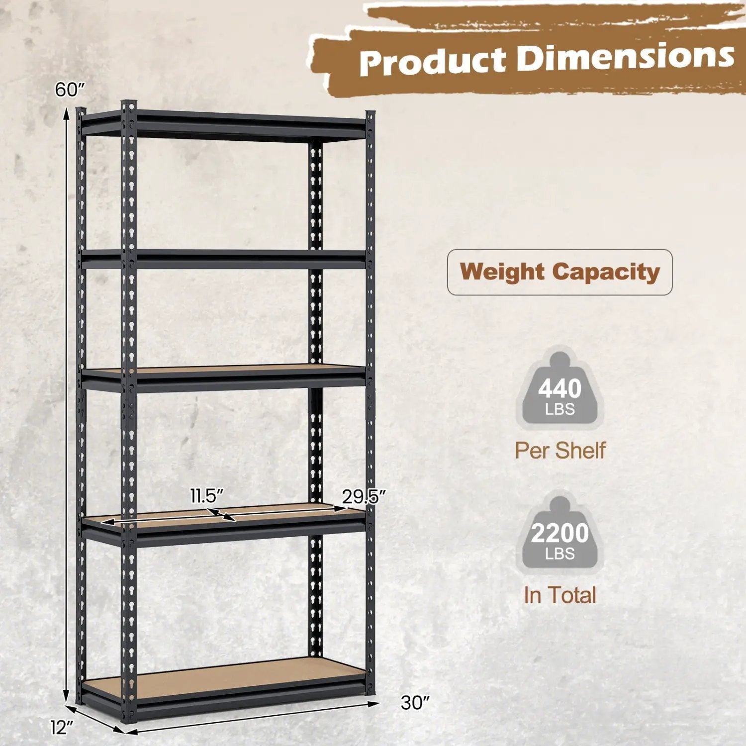 5-Tier Garage Shelving Unit 2200 LBS Heavy Duty Metal Storage Shelves by DirectDeals