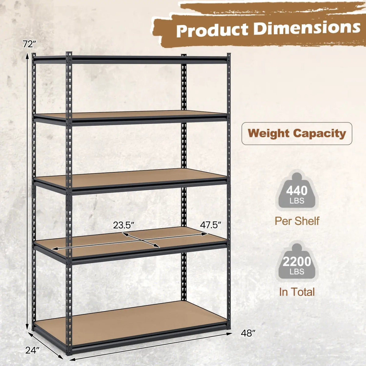 5-Tier Heavy Duty Garage Shelving Unit - 2200 LBS Capacity, photo 5 of 32