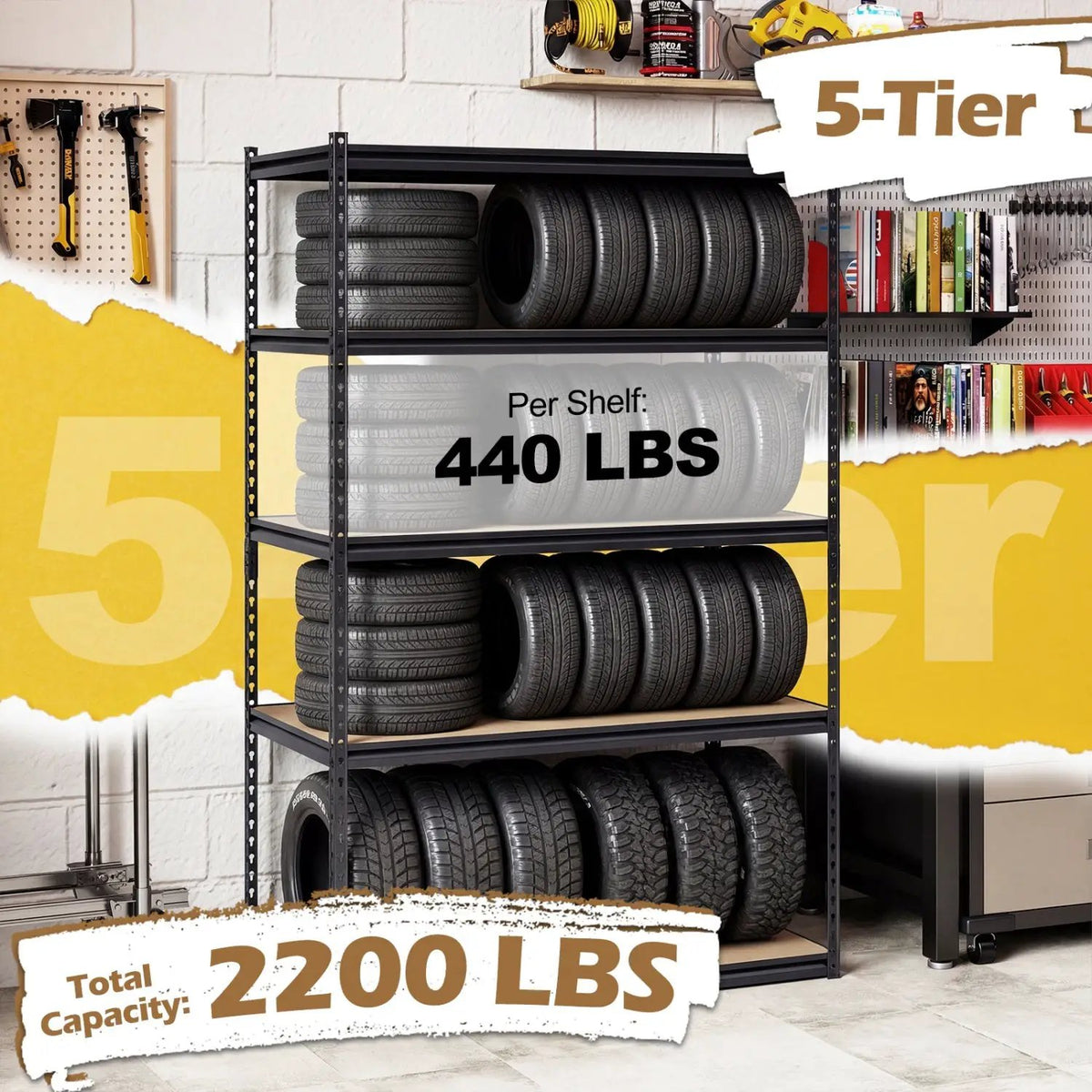 5-Tier Heavy Duty Garage Shelving Unit - 2200 LBS Capacity, photo 23 of 32