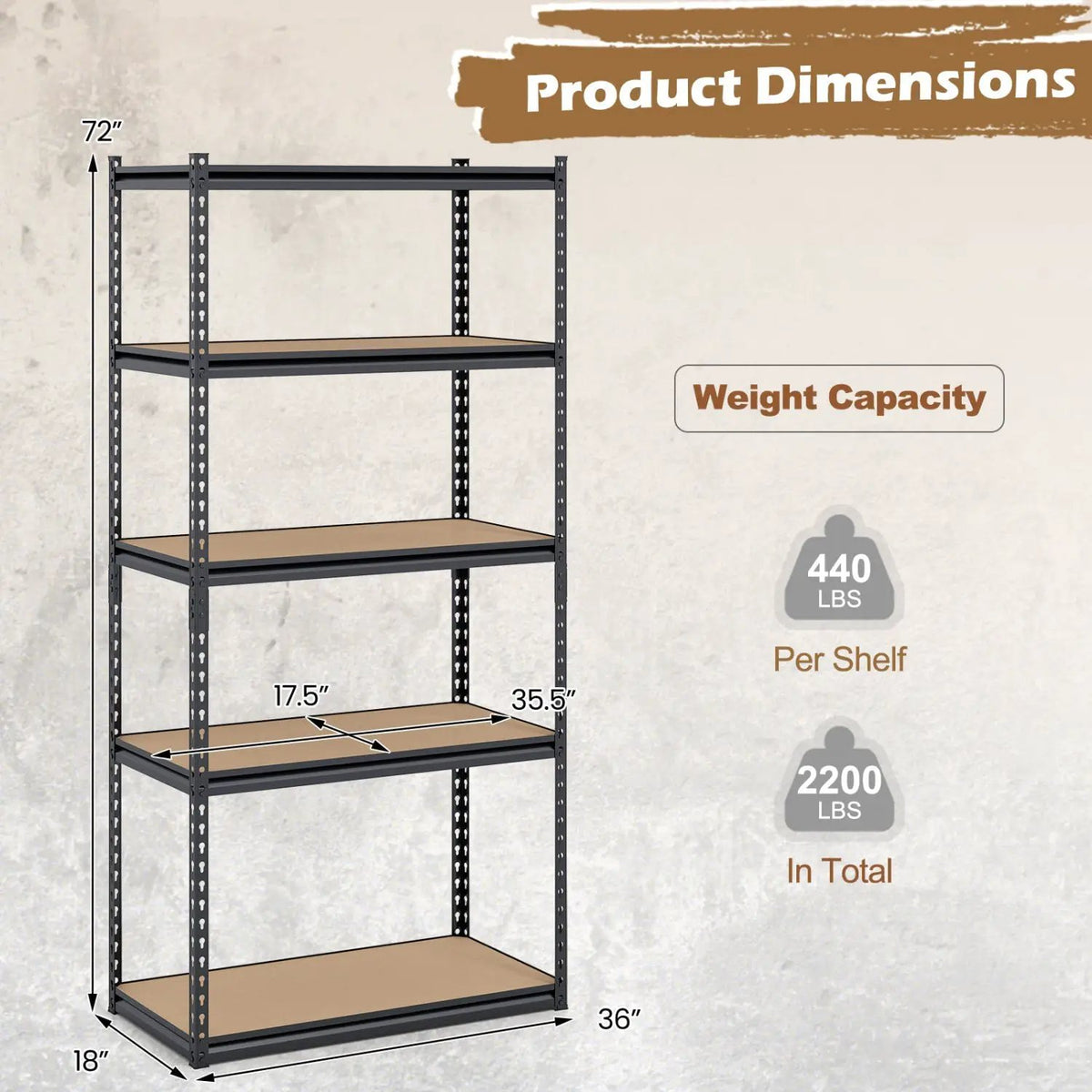 5-Tier Garage Shelving Unit 2200 LBS Metal Storage Shelves Adjustable Utility Rack, photo 13 of 32