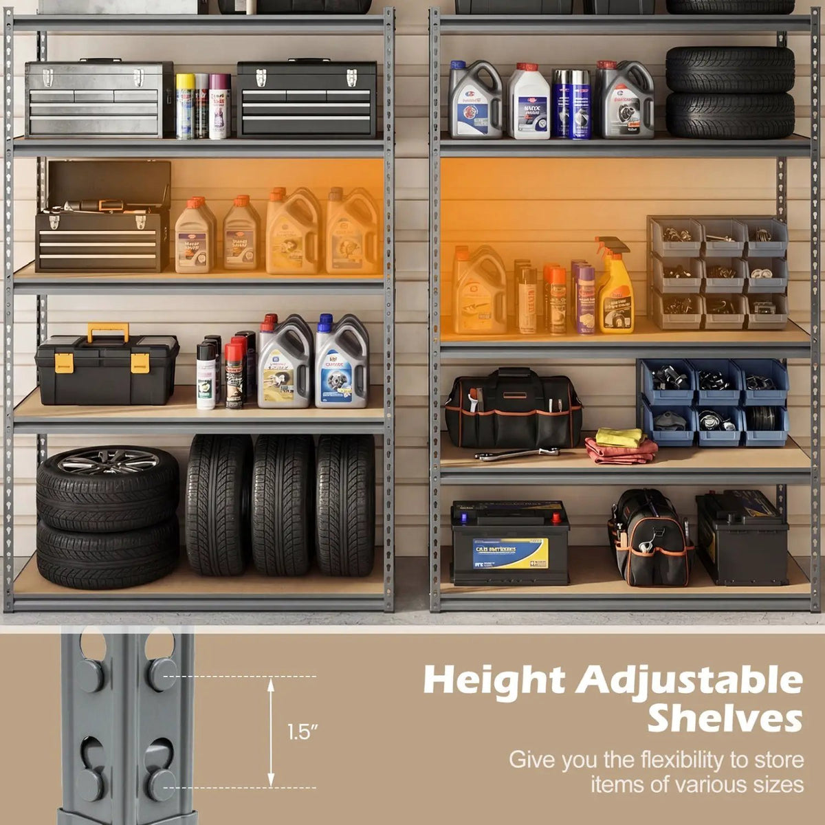 5-Tier Garage Shelving Unit 2200 LBS Metal Storage Shelves Adjustable Utility Rack for Warehouse, photo 7 of 32
