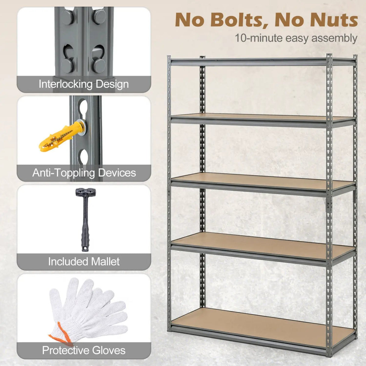 5-Tier Garage Shelving Unit 2200 LBS Metal Storage Shelves Adjustable Utility Rack for Warehouse, photo 10 of 32
