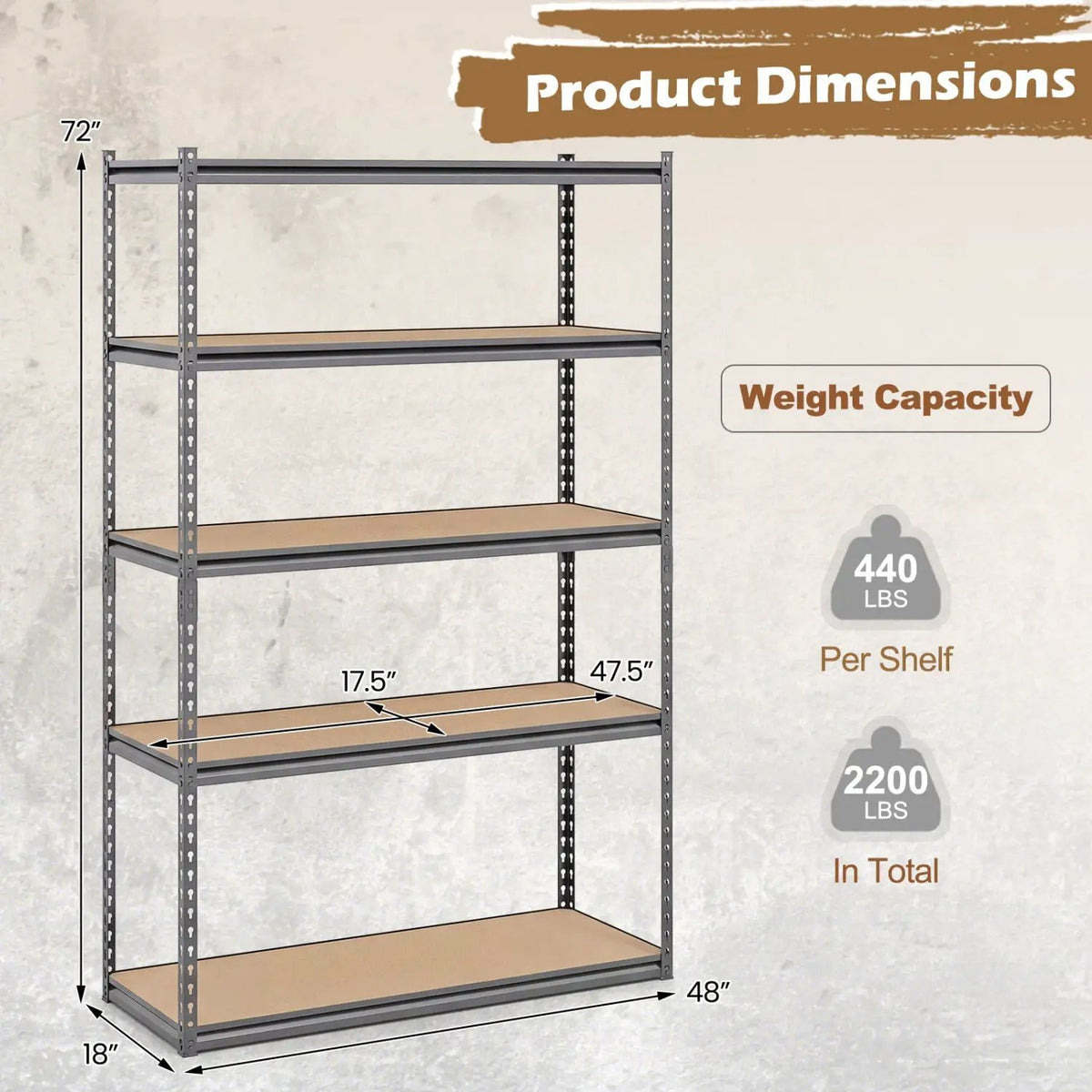5-Tier Garage Shelving Unit 2200 LBS Metal Storage Shelves Adjustable Utility Rack for Warehouse, photo 20 of 32