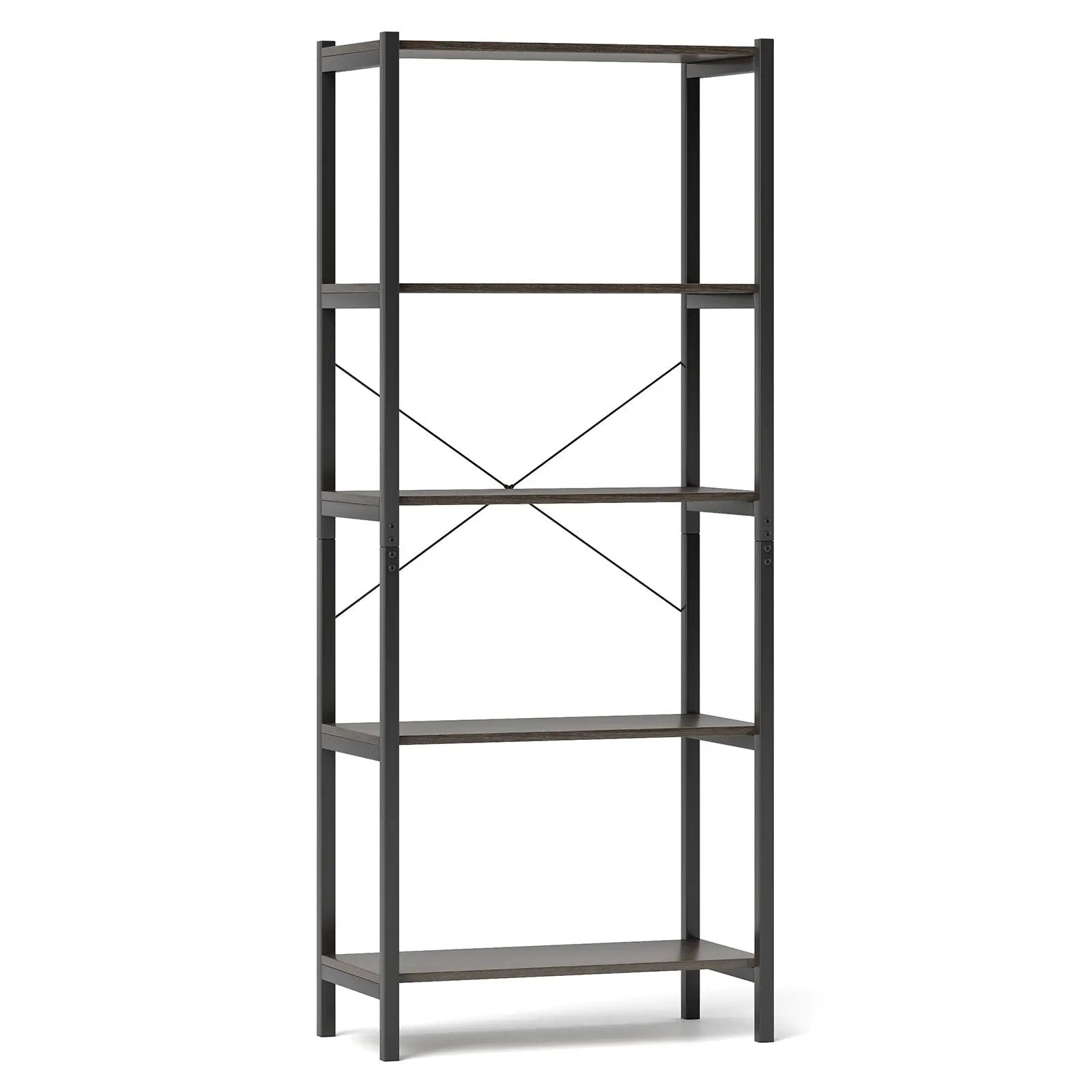5-Tier Industrial Bookshelf Display Storage Rack with Metal Frame by DirectDeals