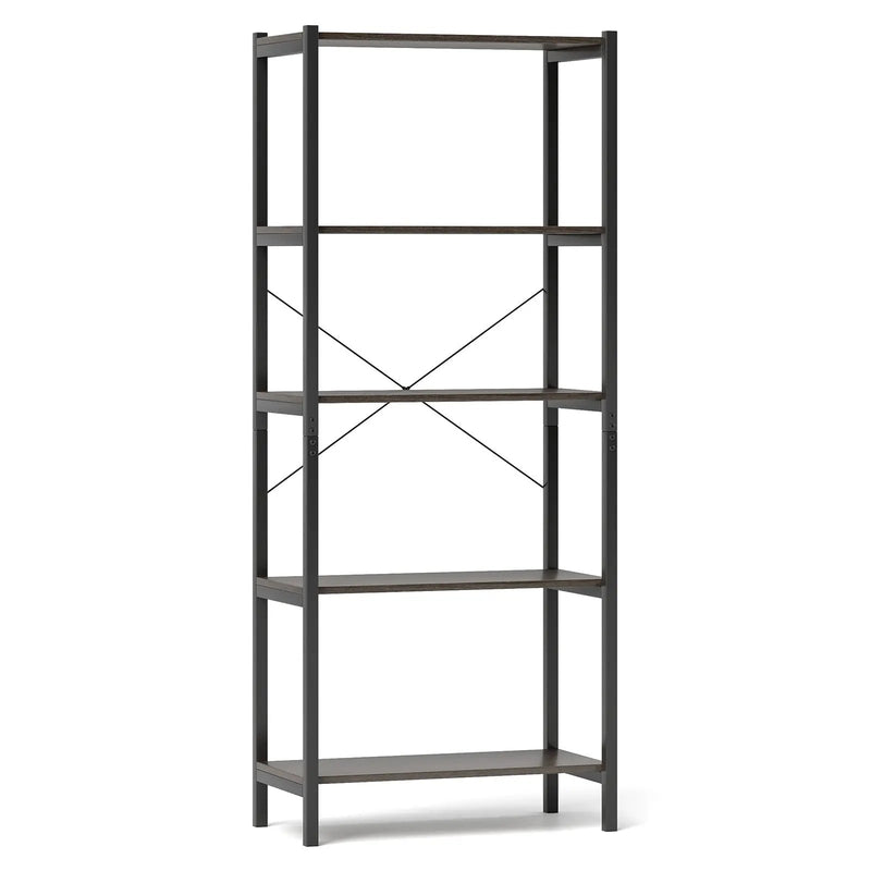 5-Tier Industrial Bookshelf Display Storage Rack with Metal Frame by DirectDeals