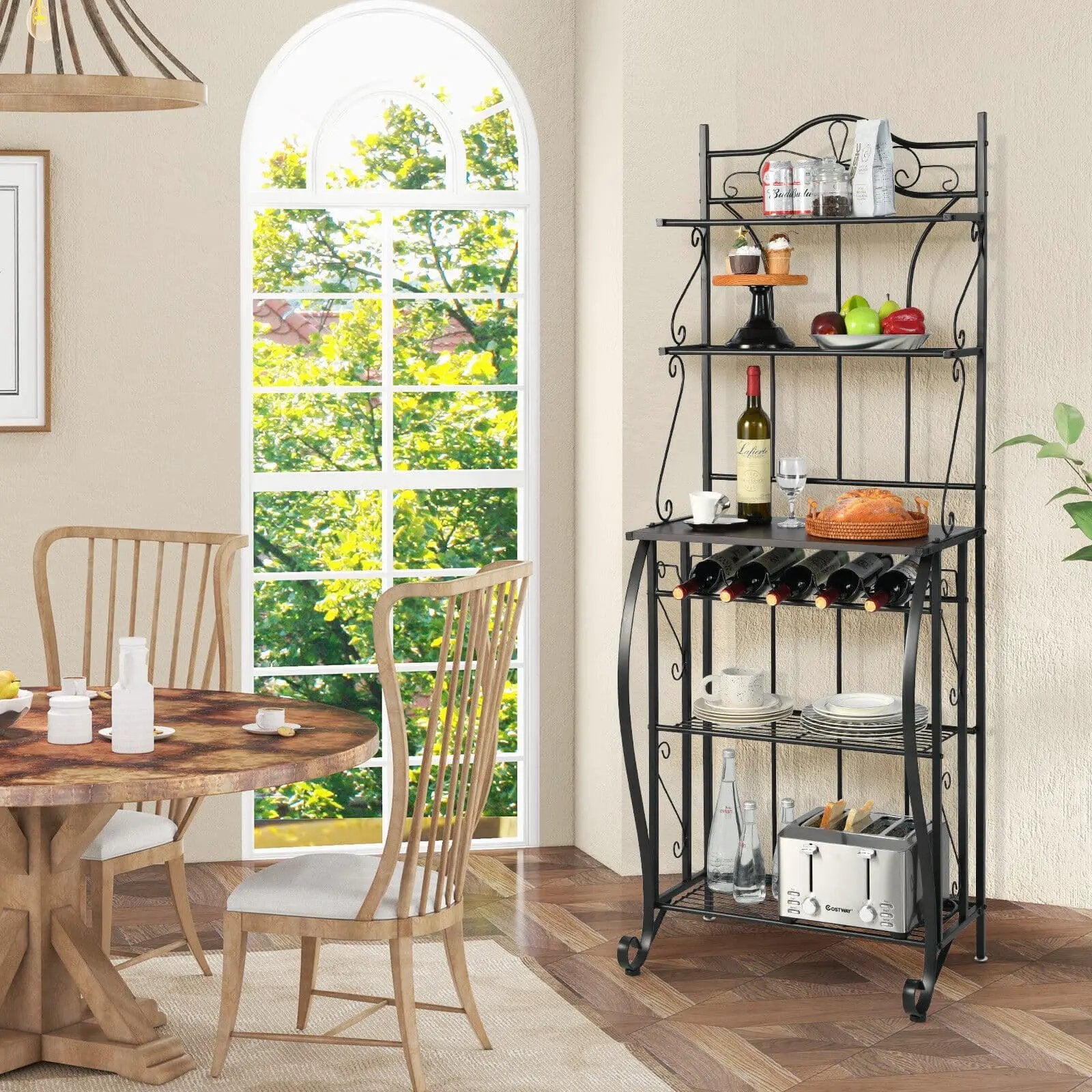 5-Tier Metal Kitchen Baker's Rack with 5 Wine Bottles Rack by DirectDeals