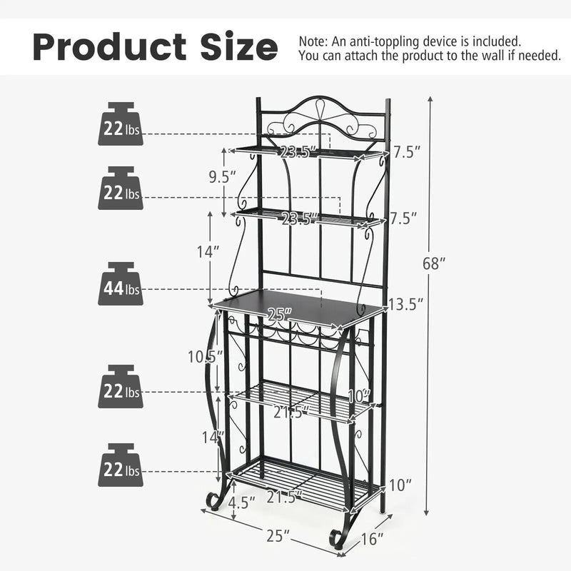 5-Tier Metal Kitchen Baker's Rack with 5 Wine Bottles Rack by DirectDeals