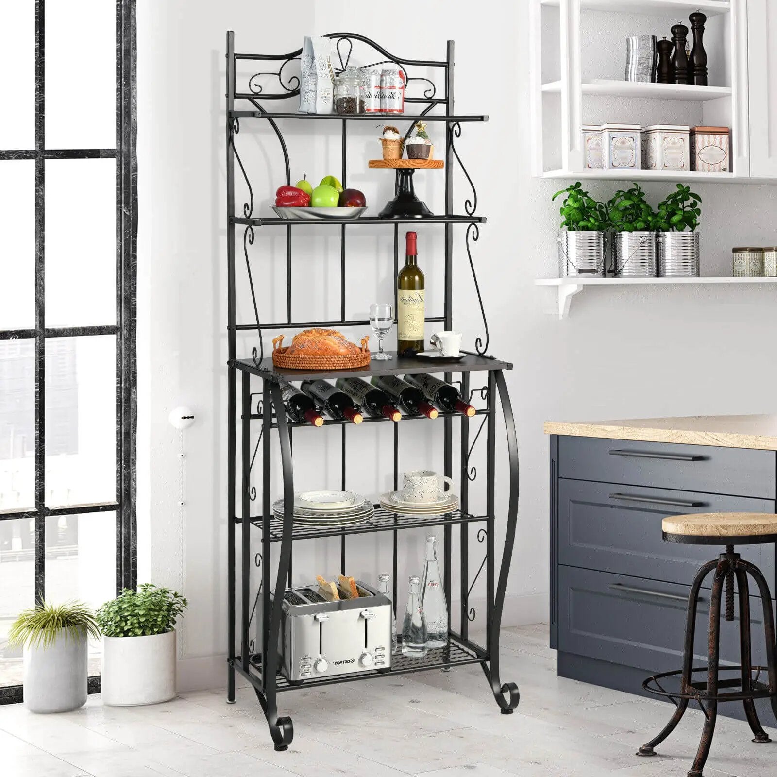 5-Tier Metal Kitchen Baker's Rack with 5 Wine Bottles Rack by DirectDeals