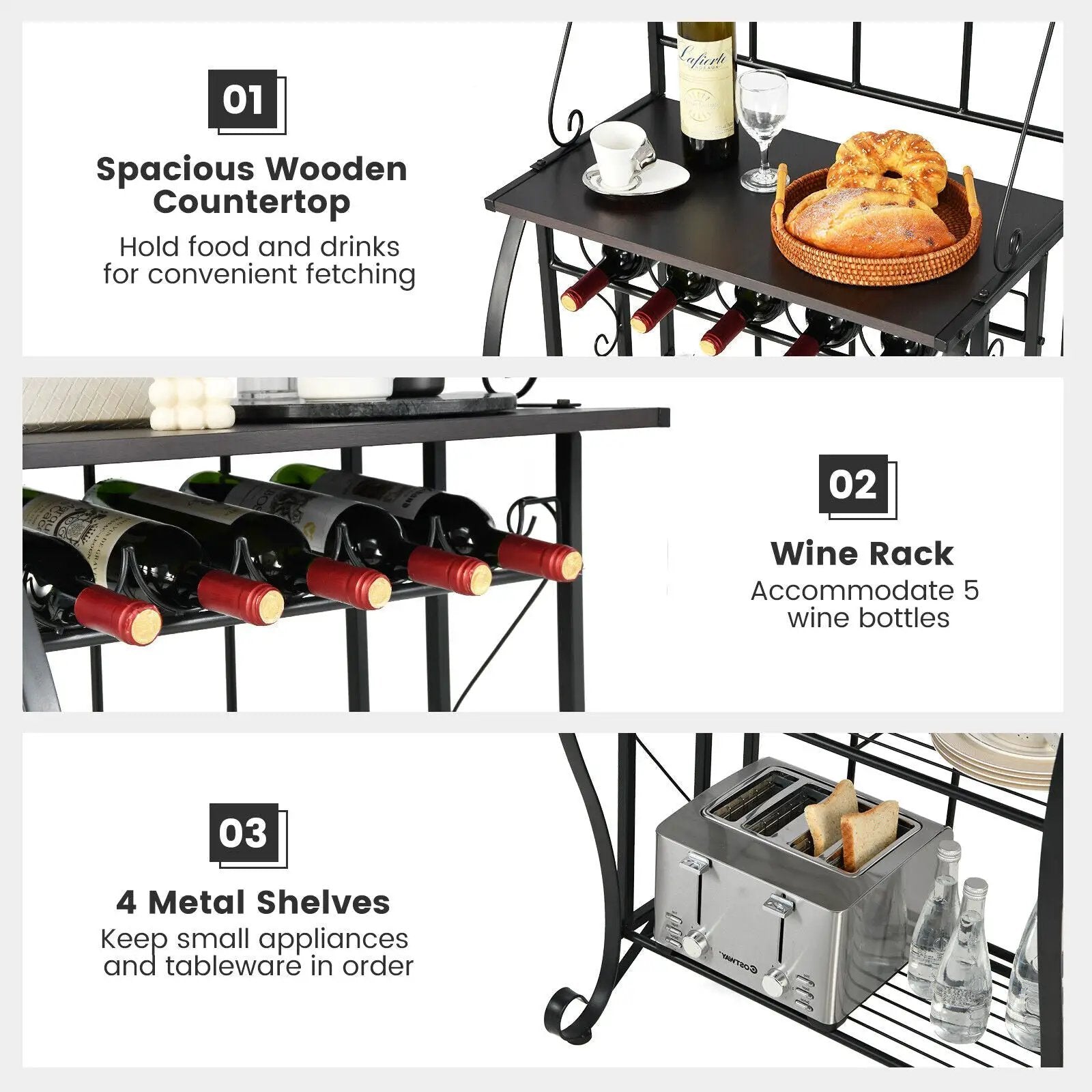 5-Tier Metal Kitchen Baker's Rack with 5 Wine Bottles Rack by DirectDeals
