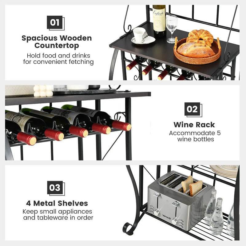 5-Tier Metal Kitchen Baker's Rack with 5 Wine Bottles Rack by DirectDeals