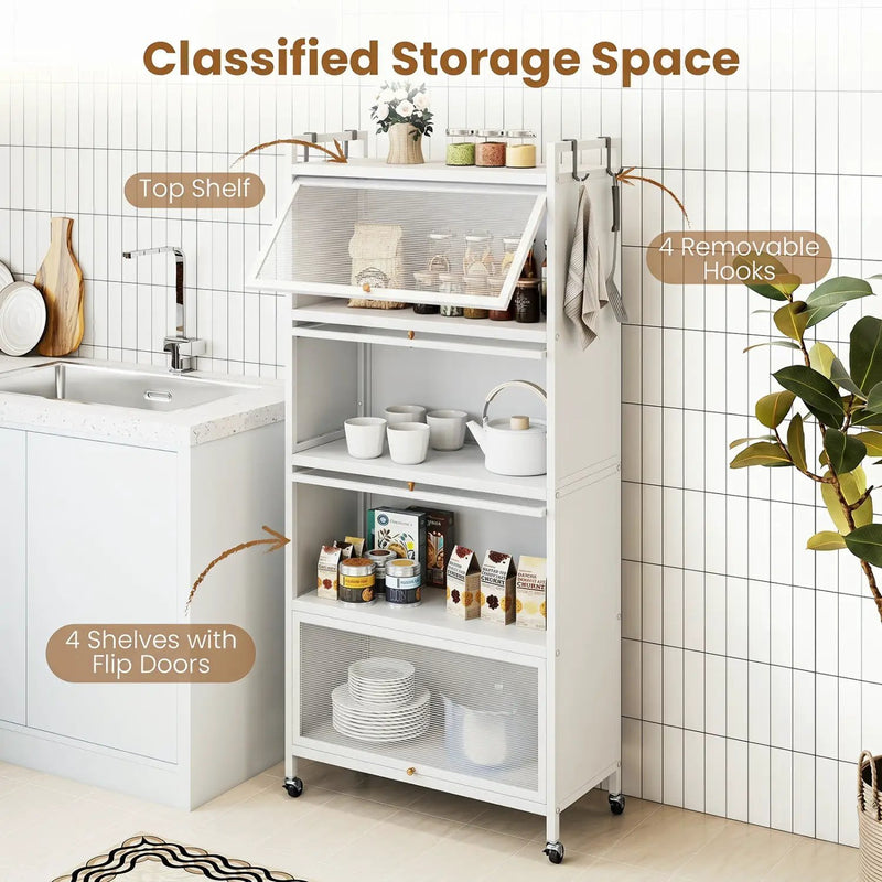 5-Tier Kitchen Storage Cabinet with Rolling Wheels - White by DirectDeals