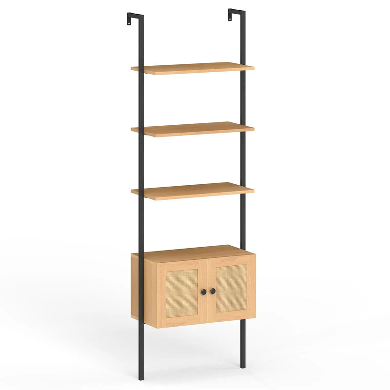 5-Tier Ladder Bookcase with Rattan Cabinet and Metal Frame-Natural by DirectDeals