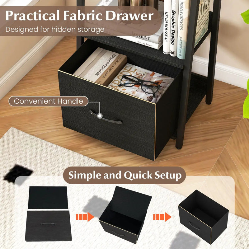 5-Tier Ladder Bookshelf with Fabric Drawer by DirectDeals
