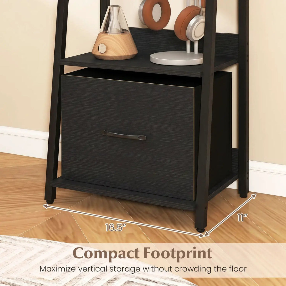 5-Tier Ladder Bookshelf with Fabric Drawer, photo 8 of 16