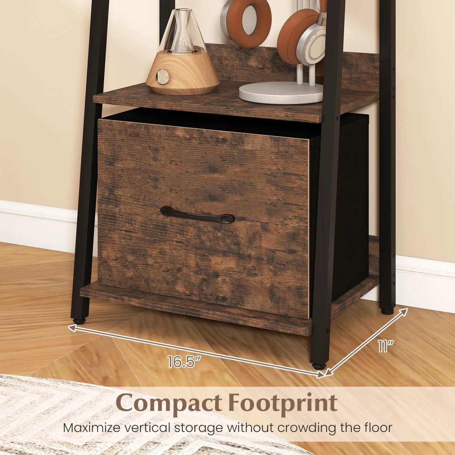 5-Tier Ladder Bookshelf with Fabric Drawer by DirectDeals