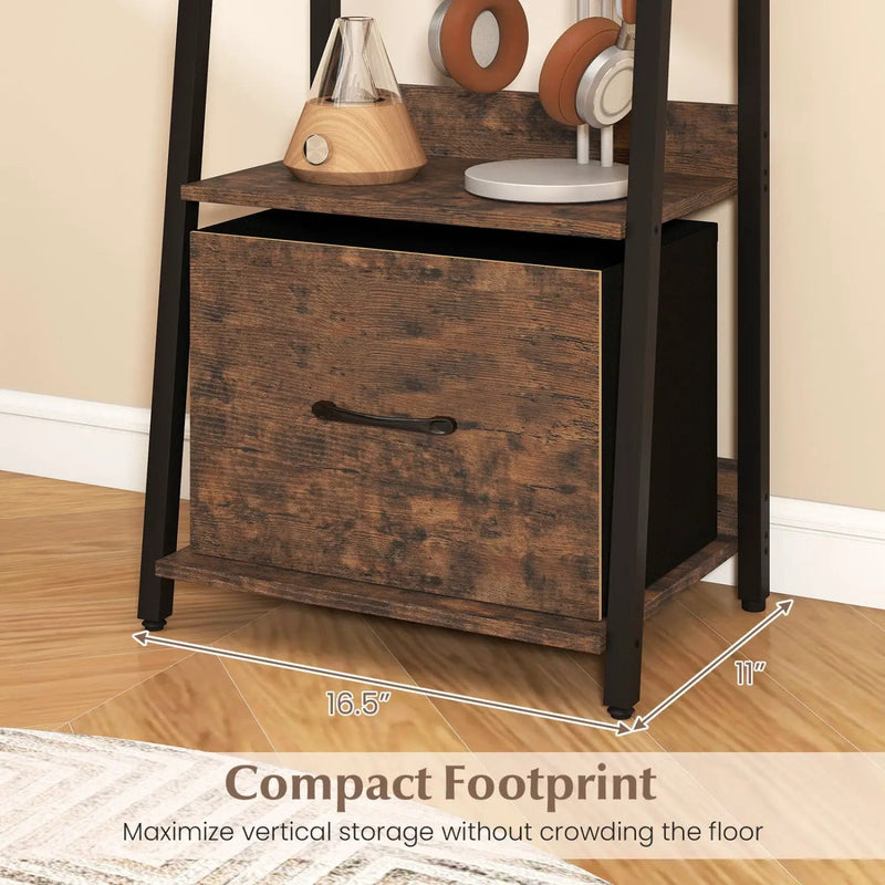 5-Tier Ladder Bookshelf with Fabric Drawer by DirectDeals