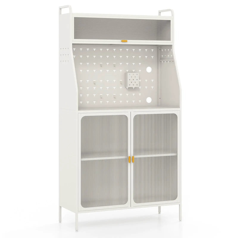 5-Tier Metal Baker's Rack with See-through Flip-up Door and Pegboard-White by DirectDeals