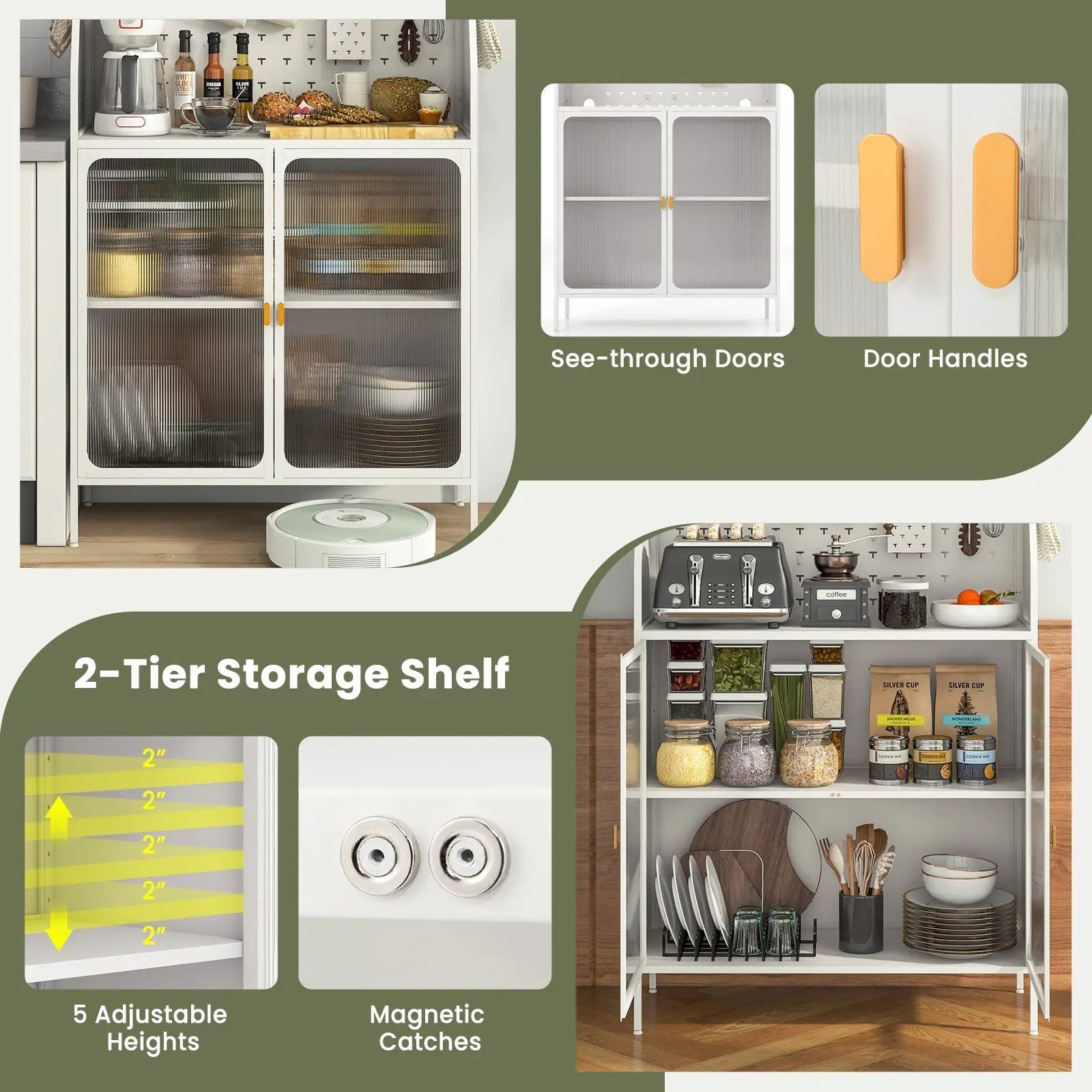 5-Tier Metal Baker's Rack with See-through Flip-up Door and Pegboard-White by DirectDeals