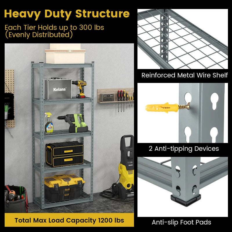 5-Tier Heavy Duty Wire Storage Racks with Anti-slip Foot Pad by DirectDeals