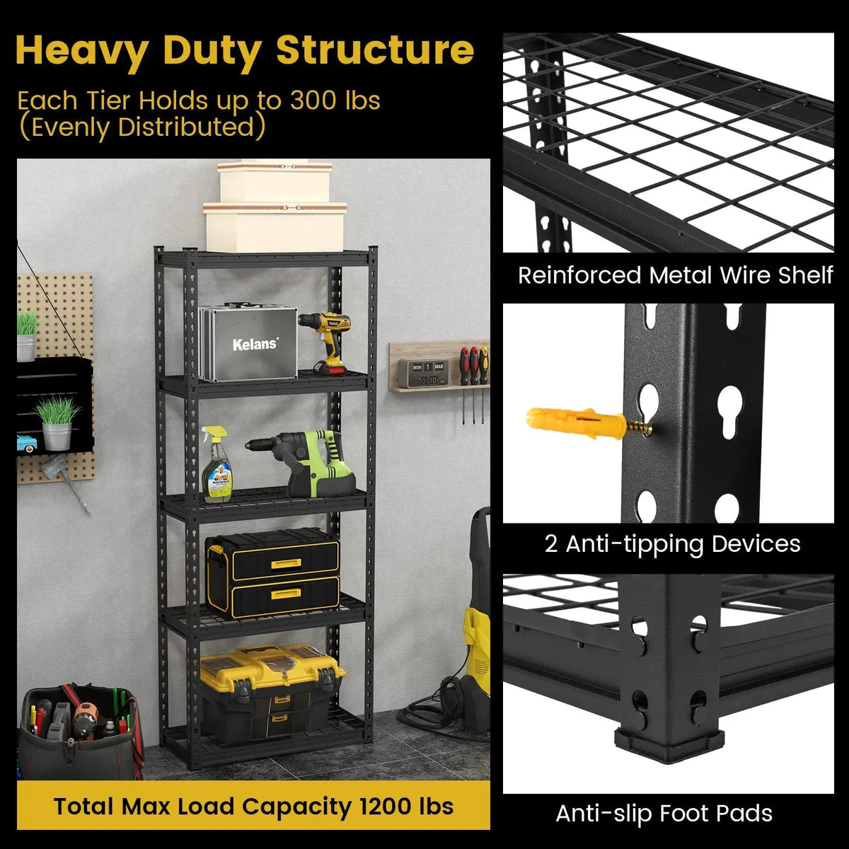 5-Tier Heavy Duty Wire Storage Racks with Anti-slip Foot Pad, photo 13 of 14