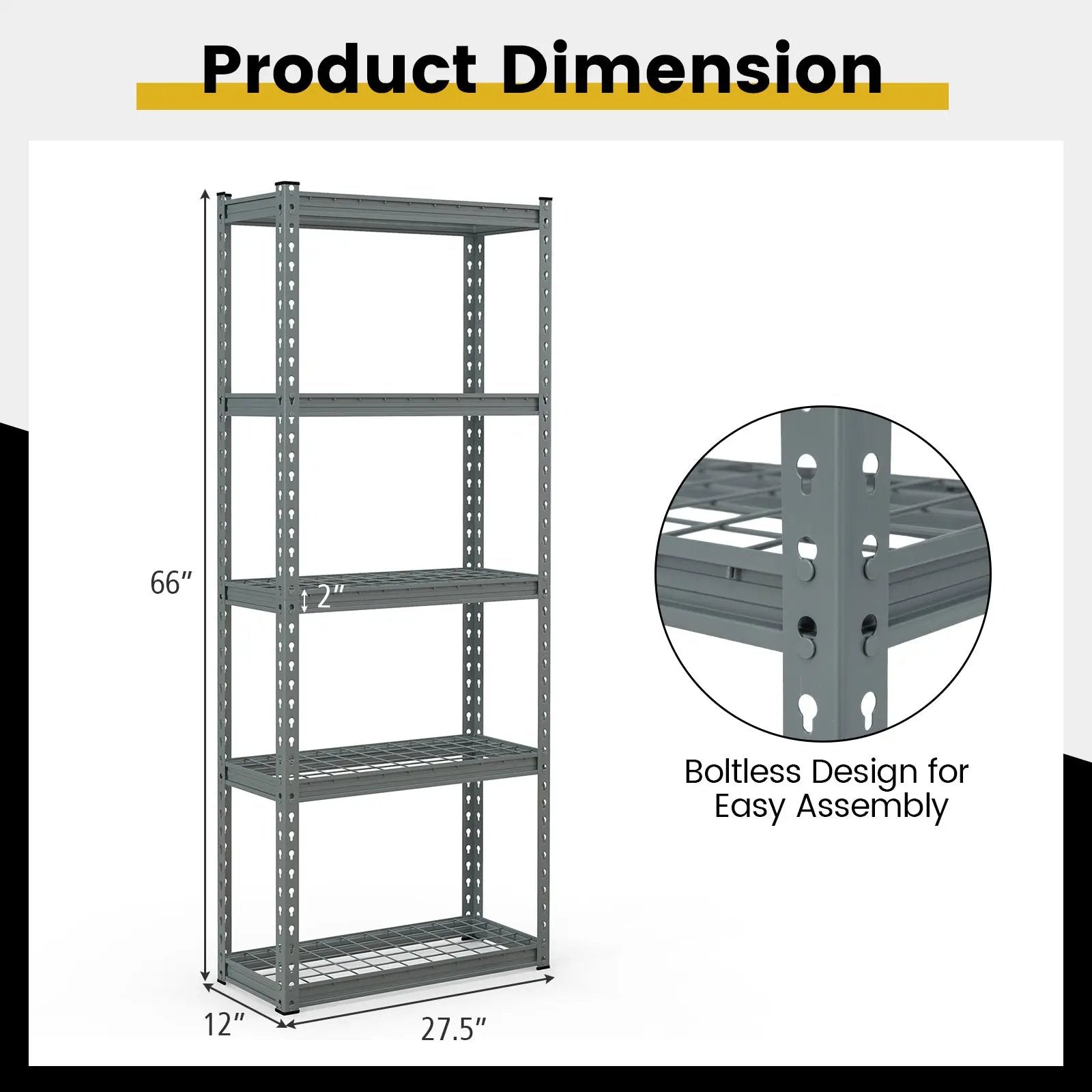 5-Tier Heavy Duty Wire Storage Racks with Anti-slip Foot Pad by DirectDeals
