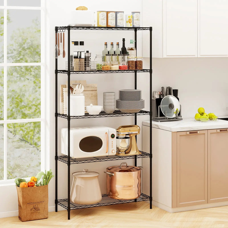5-Tier Metal Storage Shelving Unit with V-Shaped Wire Rack and 1250 LBS Capacity-Black by DirectDeals