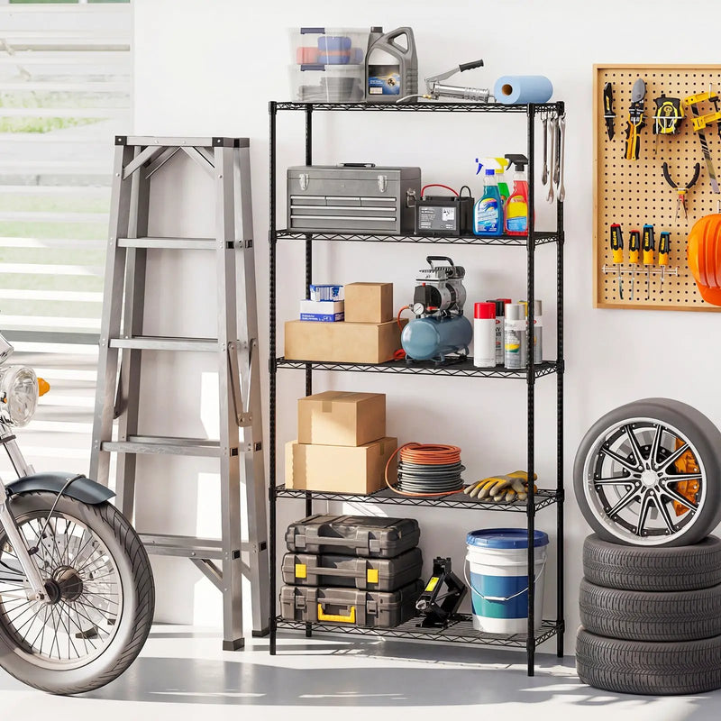 5-Tier Metal Storage Shelving Unit with V-Shaped Wire Rack and 1250 LBS Capacity-Black by DirectDeals