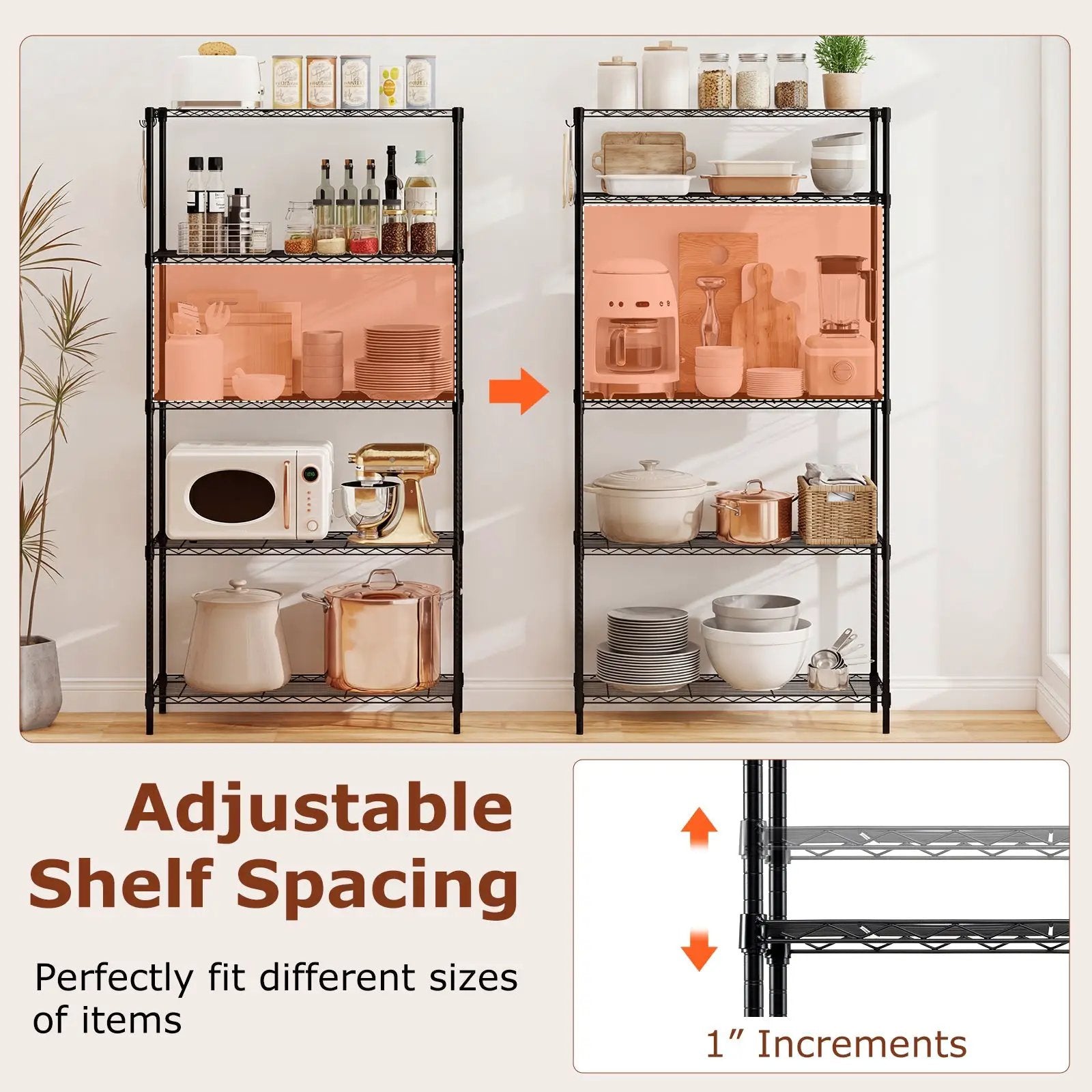 5-Tier Metal Storage Shelving Unit with V-Shaped Wire Rack and 1250 LBS Capacity-Black by DirectDeals