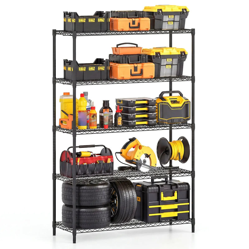 5-Tier Metal Storage Shelving Unit with V-Shaped Wire Rack-Black by DirectDeals