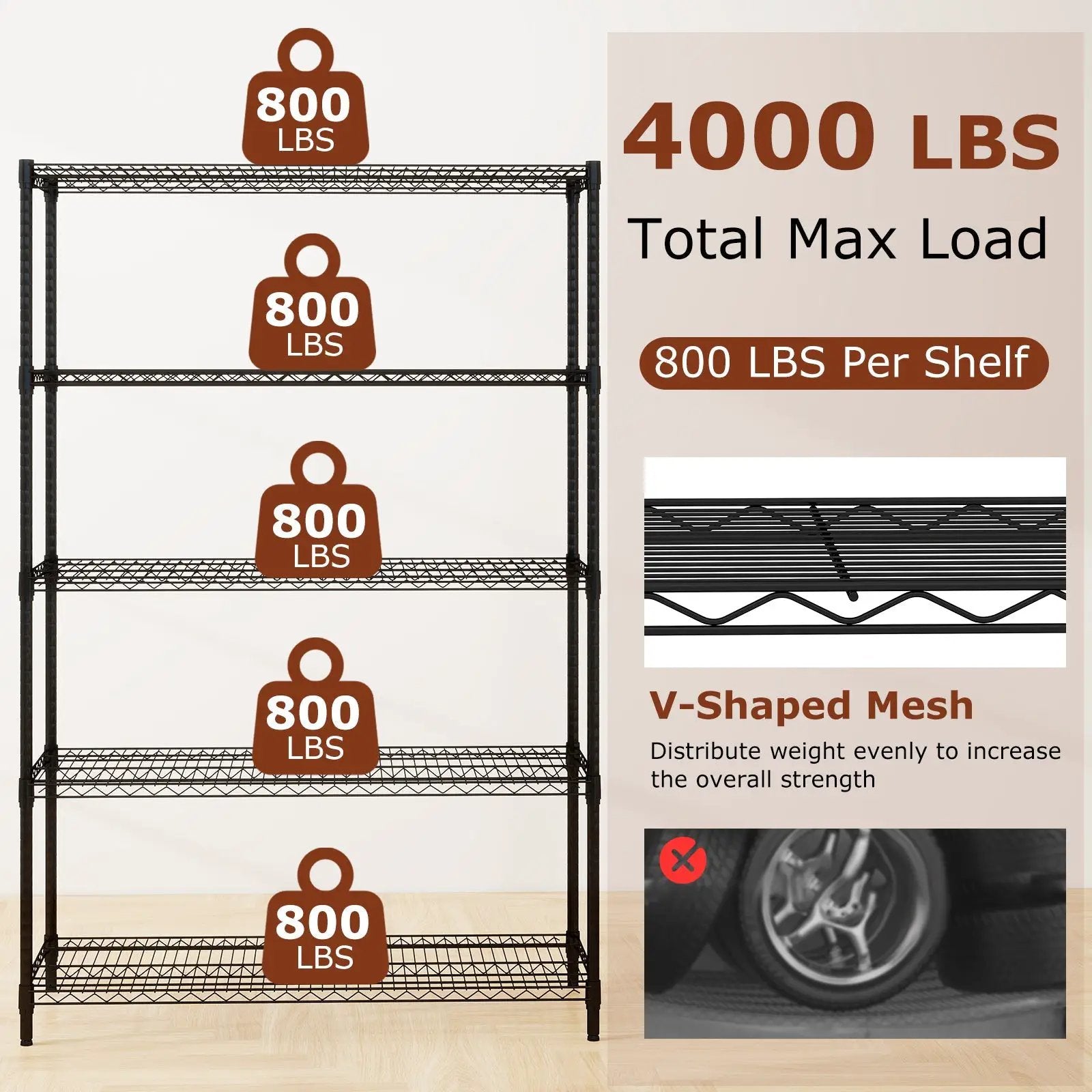 5-Tier Metal Storage Shelving Unit Set of 2 Adjustable Utility Shelf with V-Shaped Wire Rack-Black by DirectDeals