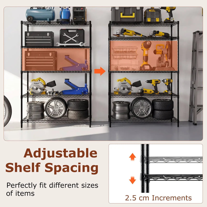 5-Tier Metal Storage Shelving Unit Set of 2 Adjustable Utility Shelf with V-Shaped Wire Rack-Black by DirectDeals