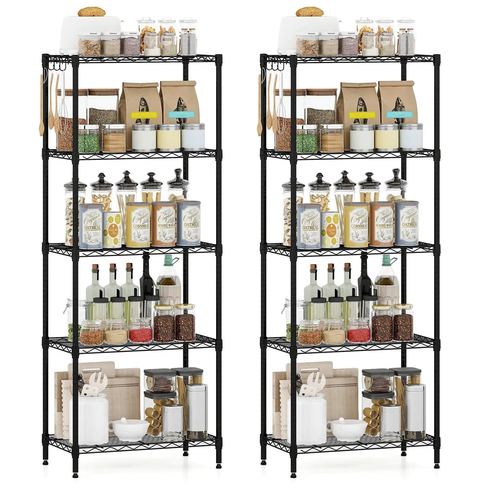 5-Tier Metal Storage Shelving Unit Set of 2 with V-Shaped Wire Rack-Black by DirectDeals