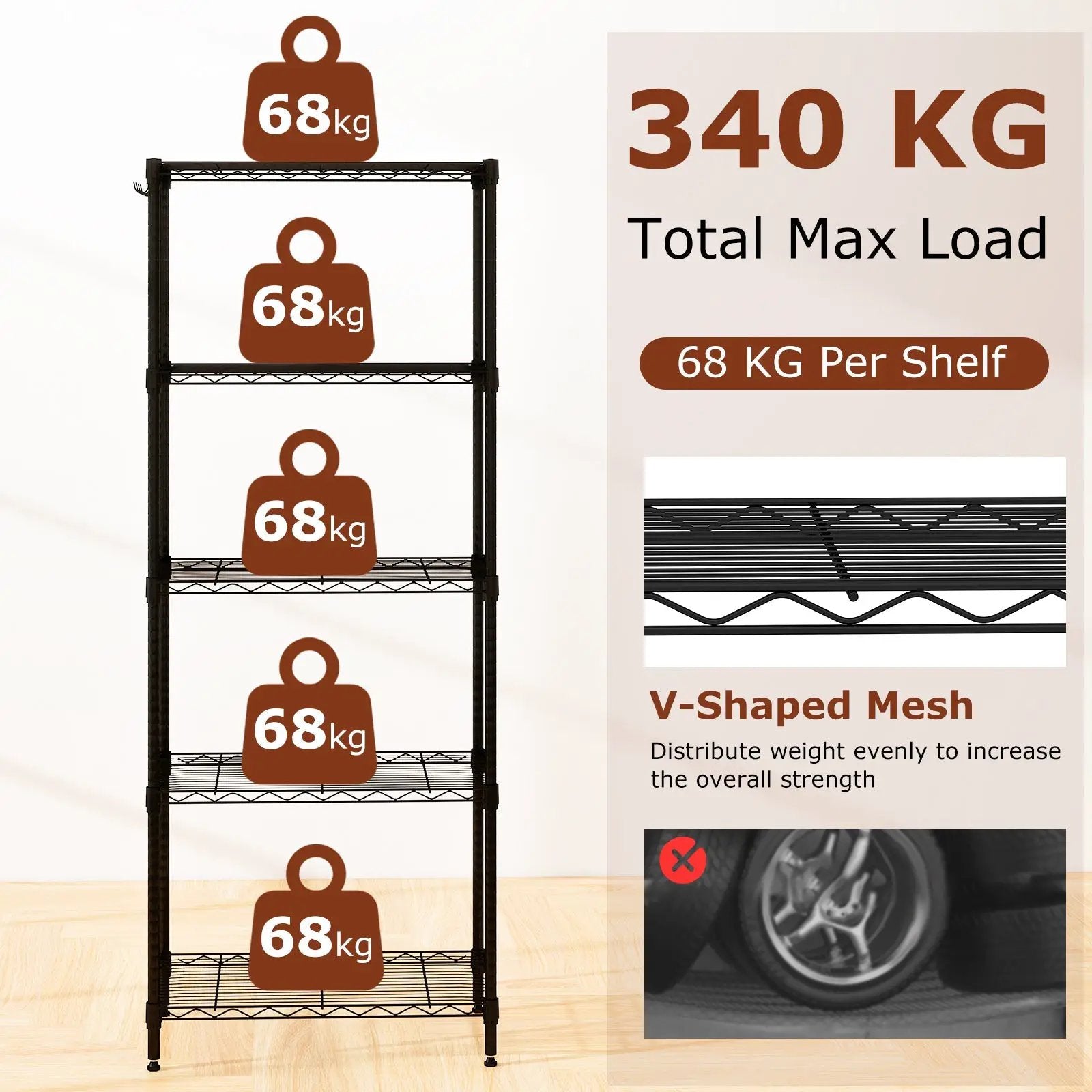 5-Tier Metal Storage Shelving Unit Set of 2 with V-Shaped Wire Rack-Black by DirectDeals